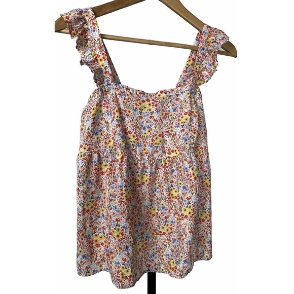 Ann Taylor Loft Tank Top Babydoll Floral Ruffle Flutter Sleeve Medium‎ Petite - Picture 2 of 5
